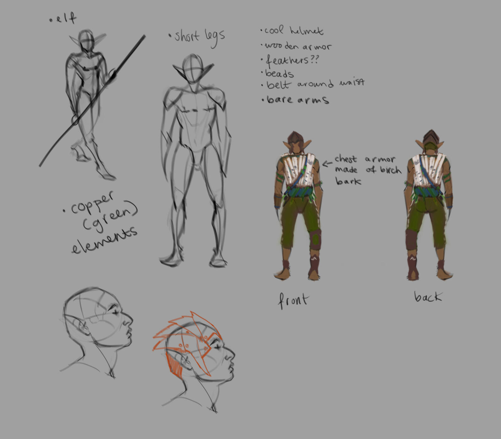 A digital drawing of an elf character design.